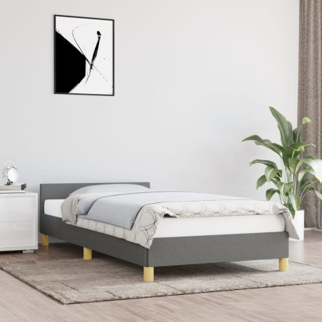 vidaXL Estructura de cama con cabecero de tela gris oscuro 100x200 cm