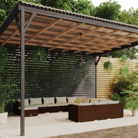 vidaXL Set muebles de jardín 12 pzas y cojines ratán sintético marrón