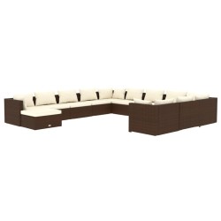 vidaXL Set muebles de jardín 12 pzas y cojines ratán sintético marrón