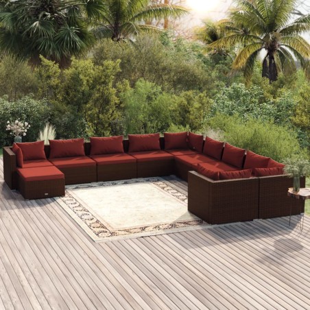 vidaXL Set muebles de jardín 11 pzas y cojines ratán sintético marrón
