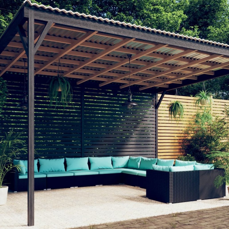 vidaXL Set de muebles de jardín 10 pzas cojines ratán sintético negro vidaXL Set de muebles de jardín 10 pzas cojines ratán sintético negro