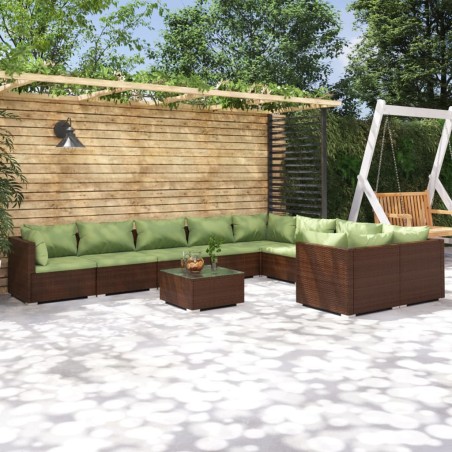 vidaXL Set muebles de jardín 10 pzas y cojines ratán sintético marrón