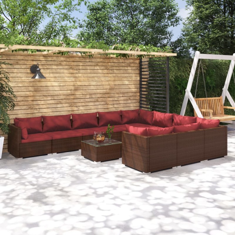 vidaXL Set muebles de jardín 11 piezas cojines ratán sintético marrón vidaXL Set muebles de jardín 11 piezas cojines ratán sintético marrón