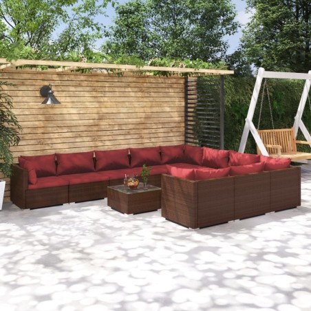 vidaXL Set muebles de jardín 11 piezas cojines ratán sintético marrón