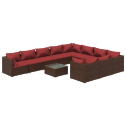 vidaXL Set muebles de jardín 11 piezas cojines ratán sintético marrón
