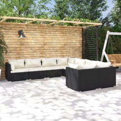vidaXL Juego muebles de jardín 8 pzas y cojines ratán sintético negro