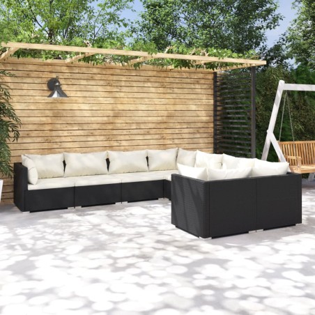 vidaXL Juego muebles de jardín 8 pzas y cojines ratán sintético negro