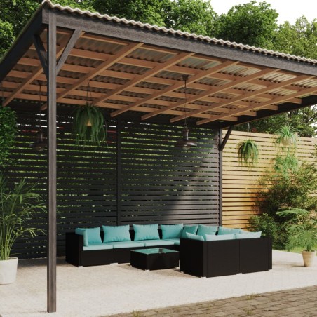 vidaXL Set de muebles de jardín 9 pzas y cojines ratán sintético negro
