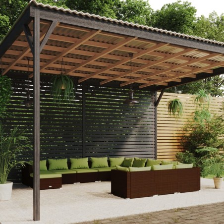 vidaXL Set muebles de jardín 12 pzas y cojines ratán sintético marrón