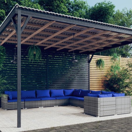 vidaXL Set de muebles de jardín 10 pzas y cojines ratán sintético gris