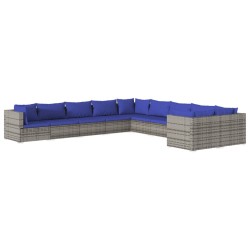 vidaXL Set de muebles de jardín 10 pzas y cojines ratán sintético gris