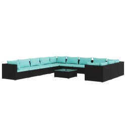 vidaXL Set de muebles de jardín 12 pzs y cojines ratán sintético negro