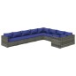 vidaXL Set de muebles de jardín 9 pzas y cojines ratán sintético gris