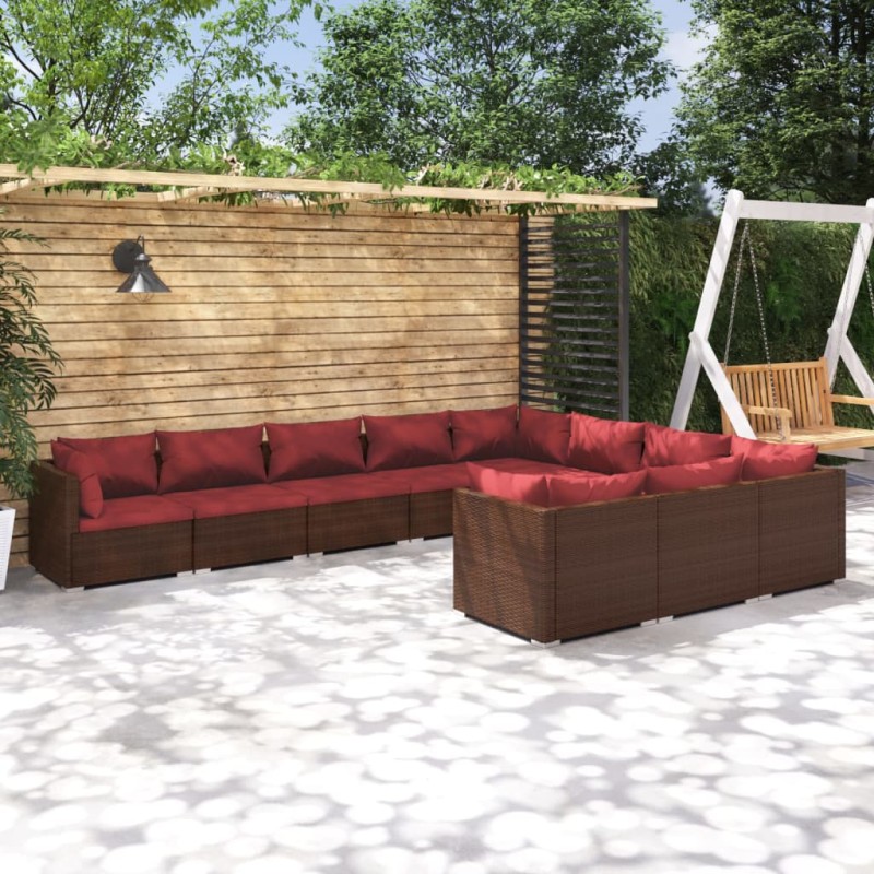 vidaXL Set muebles de jardín 10 piezas cojines ratán sintético marrón