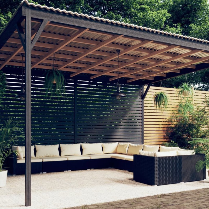 vidaXL Set de muebles de jardín 10 pzs y cojines ratán sintético negro