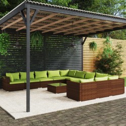 vidaXL Set muebles de jardín 12 pzas y cojines ratán sintético marrón