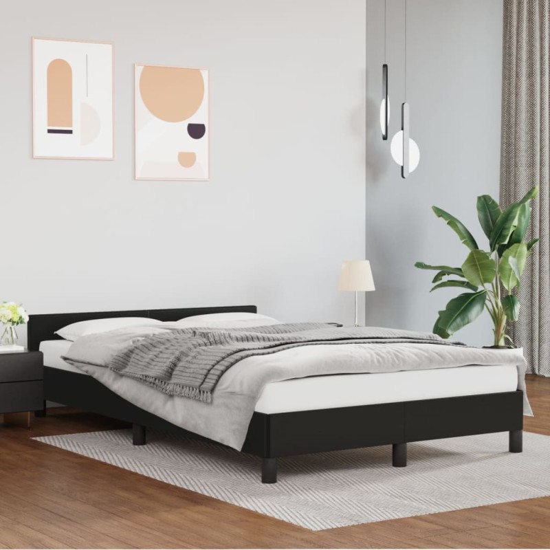 vidaXL Estructura de cama con cabecero cuero sintético negro 120x200cm vidaXL Estructura de cama con cabecero cuero sintético negro 120x200cm