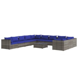 vidaXL Set de muebles de jardín 12 pzas y cojines ratán sintético gris