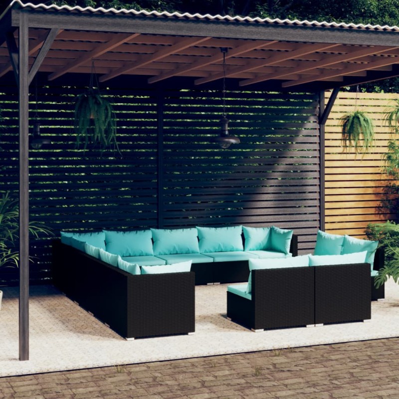 vidaXL Set de muebles de jardín 13 pzas cojines ratán sintético negro vidaXL Set de muebles de jardín 13 pzas cojines ratán sintético negro