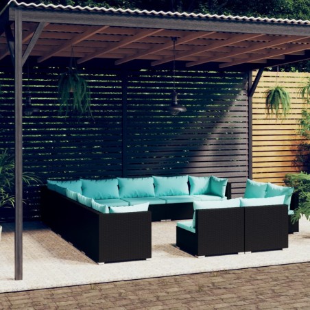 vidaXL Set de muebles de jardín 13 pzas cojines ratán sintético negro