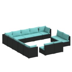 vidaXL Set de muebles de jardín 13 pzas cojines ratán sintético negro