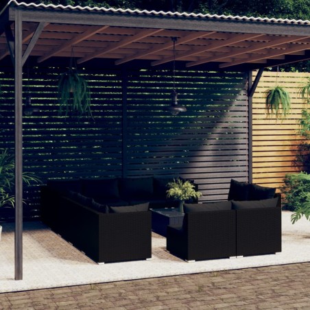 vidaXL Set de muebles de jardín 13 pzas cojines ratán sintético negro
