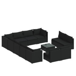 vidaXL Set de muebles de jardín 13 pzas cojines ratán sintético negro