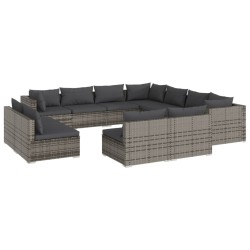 vidaXL Set de muebles de jardín 11 pzas cojines ratán sintético gris