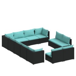 vidaXL Set de muebles de jardín 12 pzas cojines ratán sintético negro