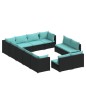 vidaXL Set de muebles de jardín 12 pzas cojines ratán sintético negro
