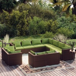 vidaXL Set muebles de jardín 11 piezas cojines ratán sintético marrón