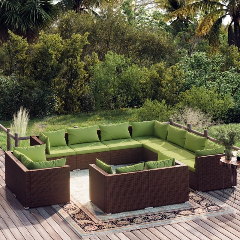 vidaXL Set muebles de jardín 11 piezas cojines ratán sintético marrón vidaXL Set muebles de jardín 11 piezas cojines ratán sintético marrón