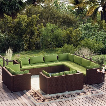 vidaXL Set muebles de jardín 11 piezas cojines ratán sintético marrón
