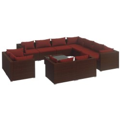 vidaXL Set muebles de jardín 12 pzas y cojines ratán sintético marrón