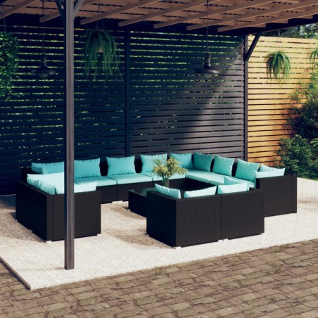 vidaXL Set de muebles de jardín 13 pzas cojines ratán sintético negro