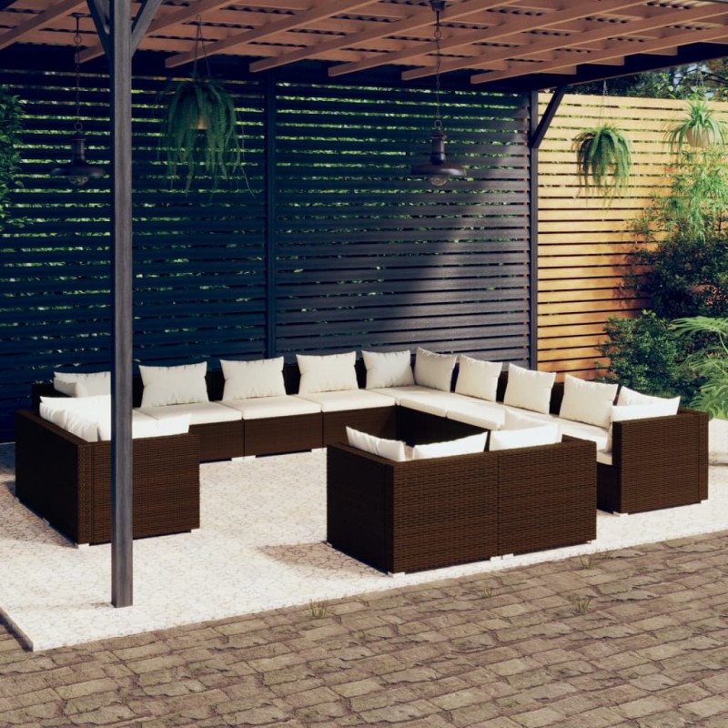 vidaXL Set muebles de jardín 13 pzas y cojines ratán sintético marrón vidaXL Set muebles de jardín 13 pzas y cojines ratán sintético marrón