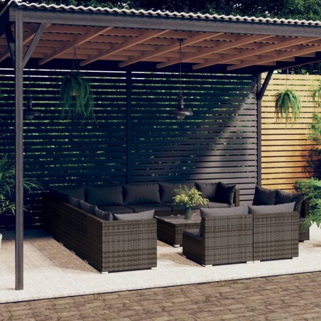 vidaXL Set de muebles de jardín 14 pzas y cojines ratán sintético gris