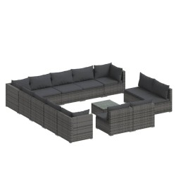 vidaXL Set de muebles de jardín 14 pzas y cojines ratán sintético gris