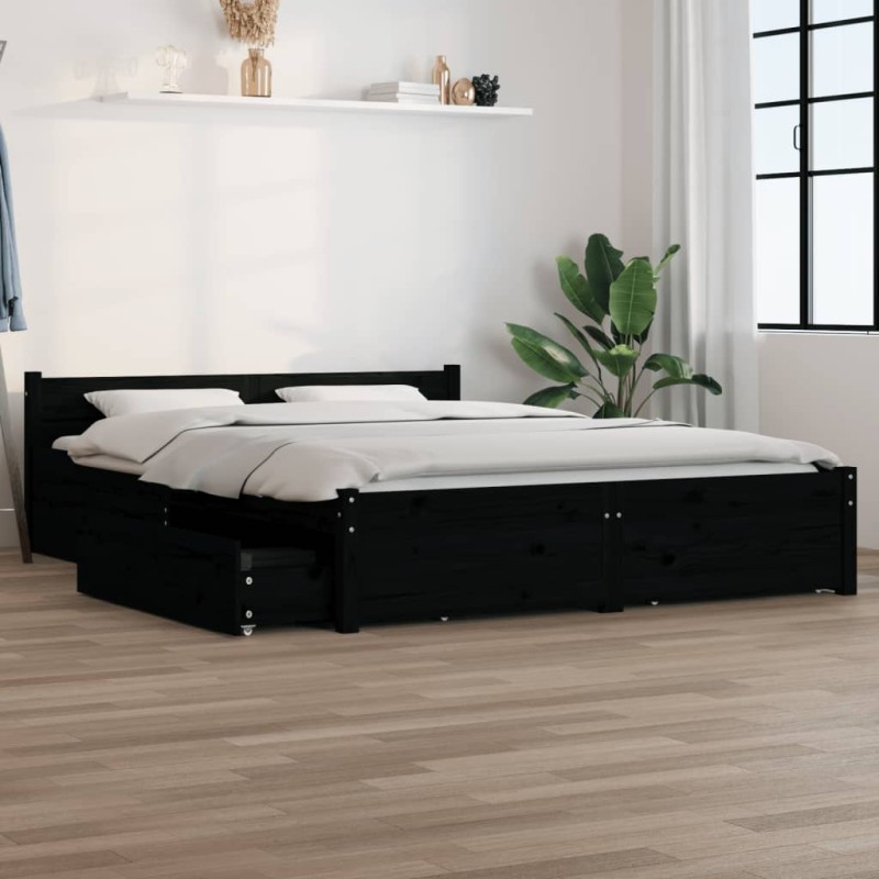 vidaXL Estructura de cama con cajones negro king size 150x200 cm vidaXL Estructura de cama con cajones negro king size 150x200 cm