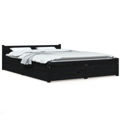 vidaXL Estructura de cama con cajones negro king size 150x200 cm