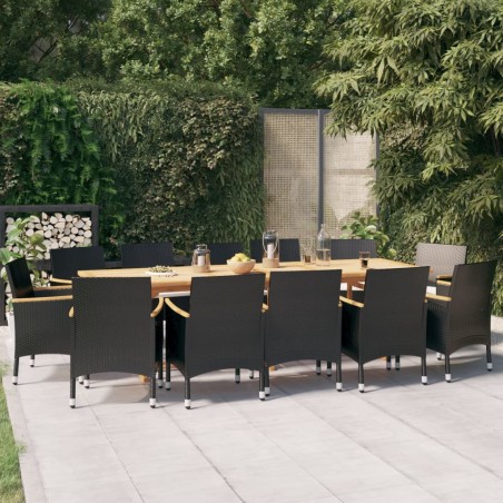 vidaXL Juego de comedor de jardín 13 piezas con cojines negro