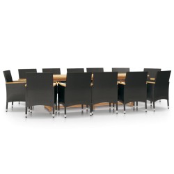 vidaXL Juego de comedor de jardín 13 piezas con cojines negro