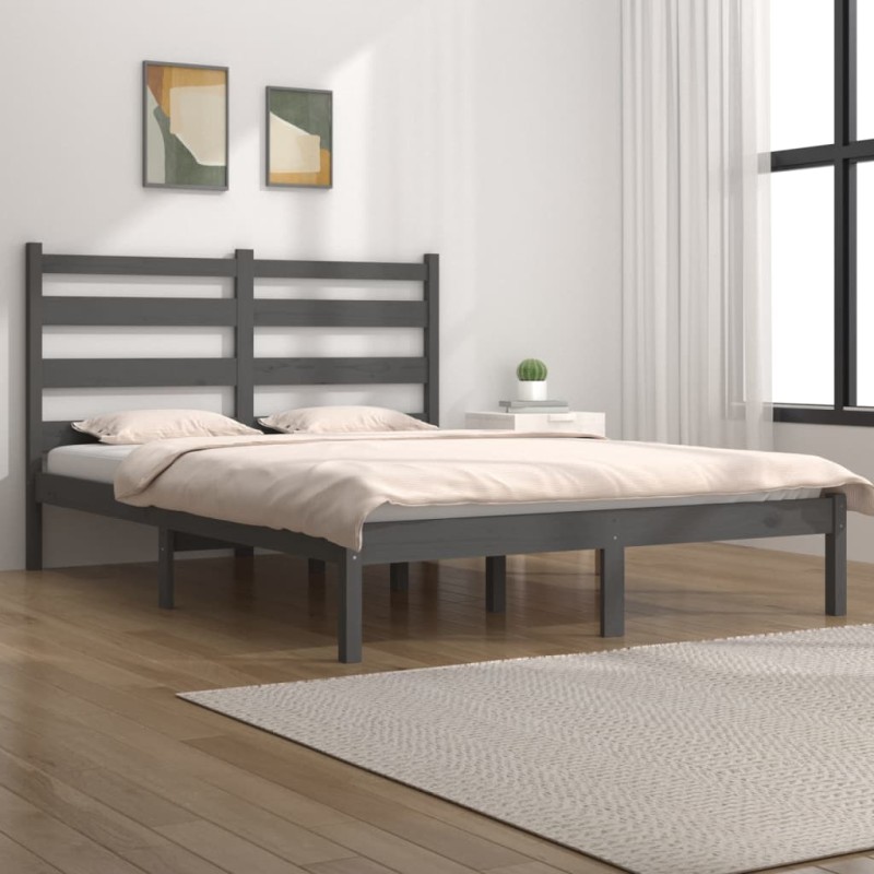 vidaXL Estructura de cama de matrimonio madera de pino gris 135x190 cm