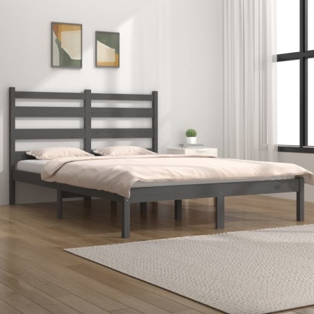 vidaXL Estructura de cama de matrimonio madera de pino gris 135x190 cm