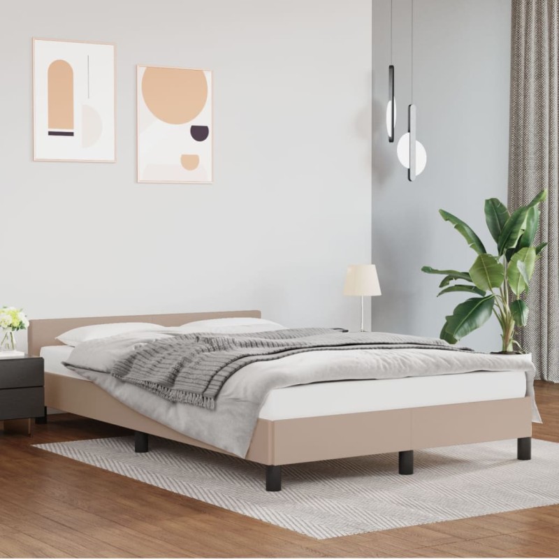 vidaXL Estructura de cama cabecero cuero sintético capuchino 120x200cm vidaXL Estructura de cama cabecero cuero sintético capuchino 120x200cm
