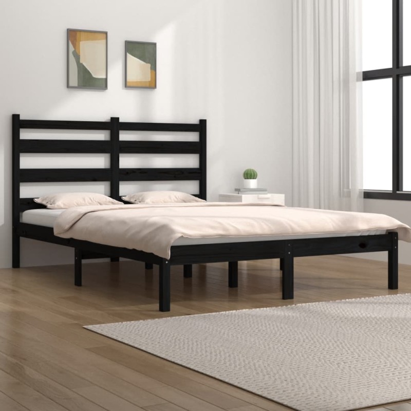 vidaXL Estructura de cama madera maciza de pino negra 135x190 cm vidaXL Estructura de cama madera maciza de pino negra 135x190 cm