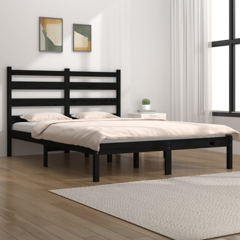 vidaXL Estructura de cama de madera maciza de pino negra 140x200 cm vidaXL Estructura de cama de madera maciza de pino negra 140x200 cm