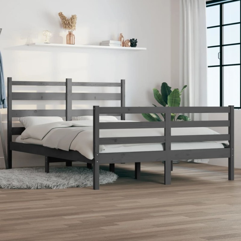 vidaXL Estructura de cama de madera maciza de pino gris 140x200 cm vidaXL Estructura de cama de madera maciza de pino gris 140x200 cm