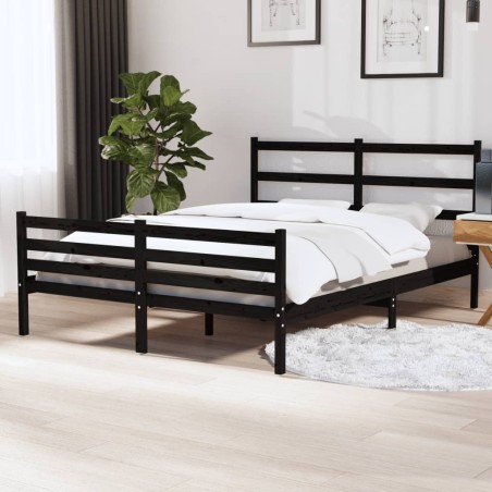 vidaXL Estructura de cama madera maciza de pino negra 135x190 cm