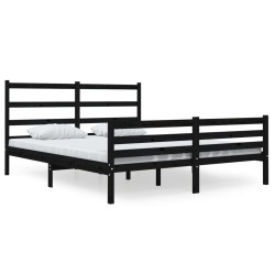 vidaXL Estructura de cama madera maciza de pino negra 135x190 cm